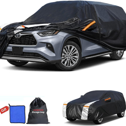 Multi-Layer Car Cover Custom Fit for Toyota Highlander(2000-2026), 100% Waterproof All Weather for Automobiles, Gift with Towel, Heavy Duty Car Covers for Rain Sun UV Protection with Door Zipper