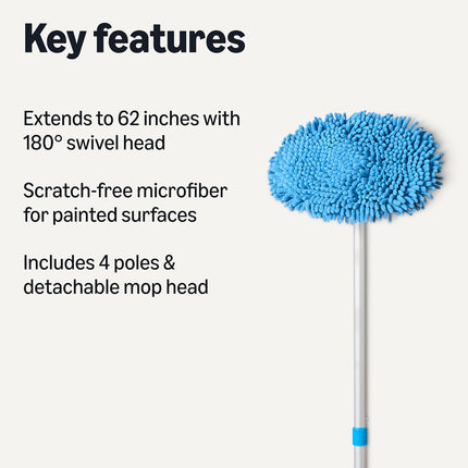 Amazon Basics Car Wash Brush with Long Handle, Microfiber Mop Mitt, for Car RV Truck, 62 inch, Blue