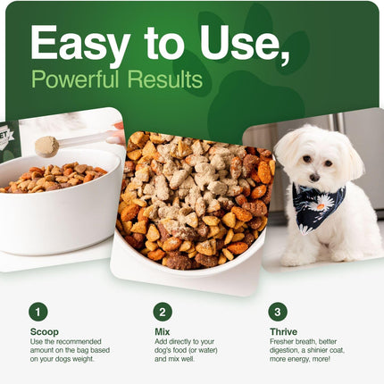 Human-Grade Superfood For Dogs, Premium Greens Powder Supplement For Dental Health, Longevity, Hip & Joint, Gut Health, Allergies, Immune Support, Skin & Coat - 3.5 oz Nutrient Dense Formula