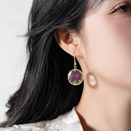 Hefestus Real Pressed Flower Earrings for Women, Handmade Boho Chic Dangle Design, Unique Floral Jewelry, Cute and Thoughtful Gift for Christmas, Valentine’s & Mother’s Day