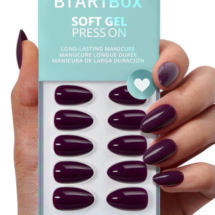 Press On Nails, Short Oval Dark Red Fake Nails, 32Pcs Full Kit - photo 19
