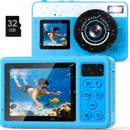 4K Underwater Digital Camera,10FT Floating Camera,48MP Waterproof Camera for Snorkeling,Surfing,Swimming and Kayaking,Dual-Screen Selfie,Autofocus,18X Zoom,Fill Light,32GB Card,Type-C Rechargeable