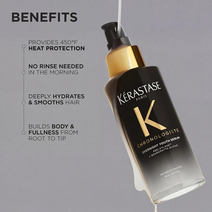 Kérastase Chronologiste Overnight Youth Serum - Age-Corrective Leave-In Serum for Hair Weakened by Signs of Aging, Anti-Frizz, Infused with Pro-Xylane™ & Ochrophyta Algae