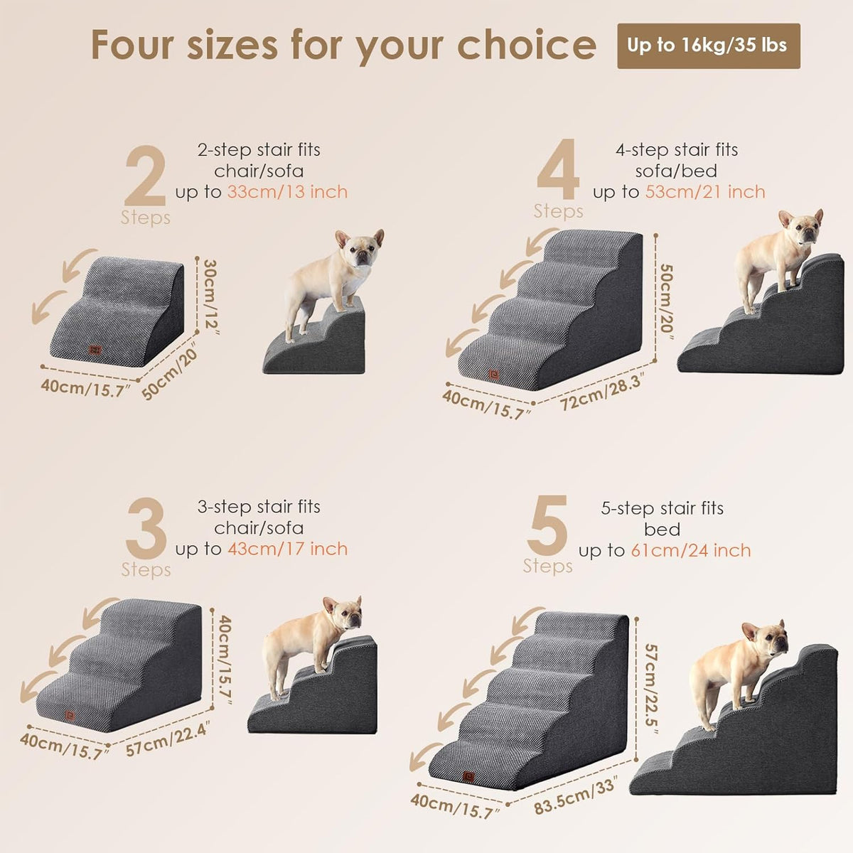 Curved 4-Step Dog Stairs Ramp for High Beds, Grey - photo 3