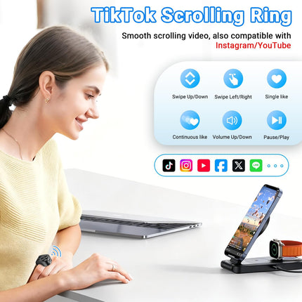 TikTok Scrolling Ring Remote Control,Page Turner for iPad iPhone & Android Tablet,Bluetooth Camera Remote, Scrolling Ring for TikTok,YouTube,Instagram,iOS,Android (Black)