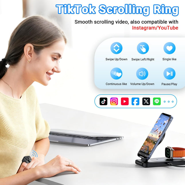 TikTok Scrolling Ring Remote Control,Page Turner for iPad iPhone & Android Tablet,Bluetooth Camera - photo 2