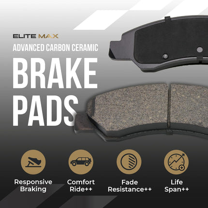 Max Advanced Brakes - EliteMAX Front Brake Pads for 2020-2023 Chevy Traverse, Carbon Ceramic Front Brake Pads, Hardware Included, Heavy-Duty Braking, Towing