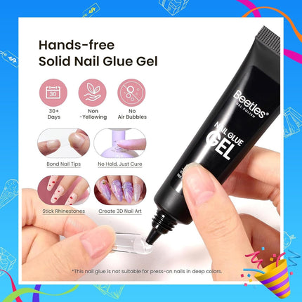 Beetles Gel Nail Kit Short Almond Gift Spree, with Dehydrator and Primer, 576Pcs Half Matte Etch-X Gel Nail Tips Solid Nail Glue Mini Lamp Acrylic Tips Easy DIY Extension Set Gift for Women