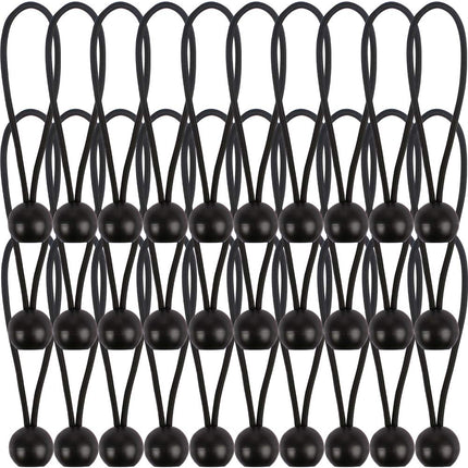 30 Pack Bungee Balls, Black Ball Bungee Heavy Duty Heavyweight 4 inches Tarp Bungee Cords, Weather Resistant Tie Down Strap 4mm Thickness - for Camping, Tents, Cargo, Holding Wire and Hoses