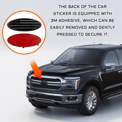 Front Grill Emblem for Ford, 9" Aluminum Front Grille Rear Tailgate Badge American Flag Oval Patriotic Hood Label for Ford F150 F250 F350 Edge Explorer Expedition Mesh Grille Decoration (Black)