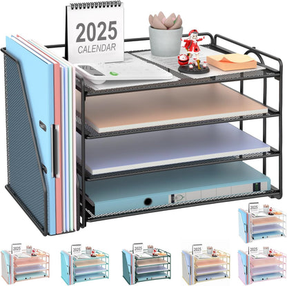 4-Tier Paper Organizer with Magazine Holder, Black