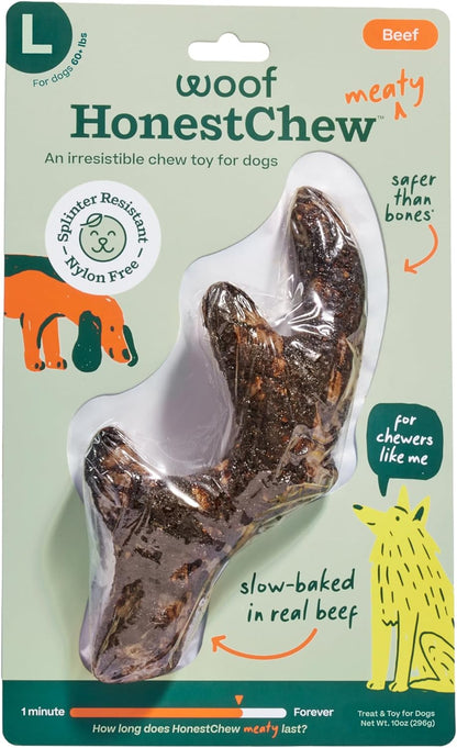 Meaty Antler Dog Chews - Made with Real Beef Outer Layer and Natural, Plant-Based Ingredients Core - Splinter-Resistant