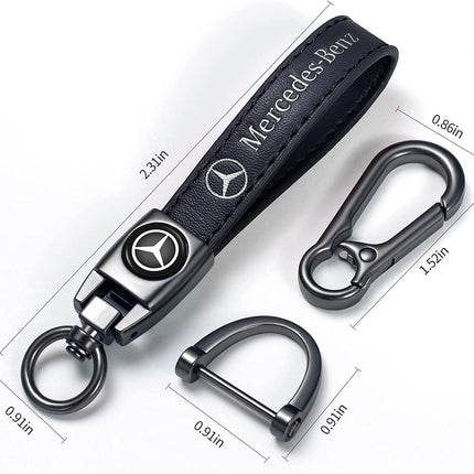 Genuine Leather Key Chain Fit for Mercedes Benz A C E S Class Series GLK CLA GLA GLC GLE CLS SLK AMG Series Keychain KeyRing for Men and Woean Accessories Black