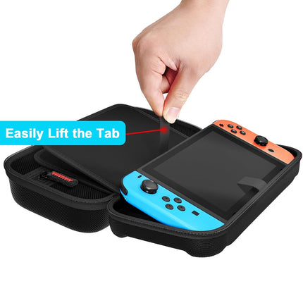 daydayup Switch Carrying Case Compatible with Nintendo Switch/Switch OLED, with 20 Games Cartridges Protective Hard Shell Travel Carrying Pouch for Console & Accessories Playstation Vita Case Black