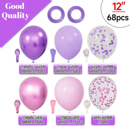 68Pcs Pink and Purple Balloons 12 Inch Metallic Purple Pink Latex Balloon Confetti ballons with Ribbons Party Balloons for Wedding Girls Birthday Baby Shower Decorations.