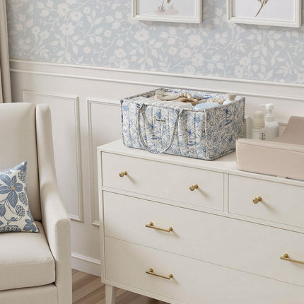 Blissful Diary Floral Diaper Caddy Organizer, Stylish Nursery Storage Basket, Gift for Baby Shower, Baby Registry Must Have, Newborn Essentials, Blue Floral