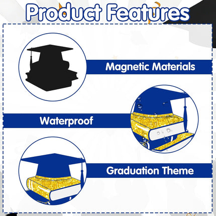 Graduation Car Magnets 2026, 46PCS Blue Gold Graduation Car Decorations 2026 with Balloons, Congrats Grad Car Magnets and Decals Decor Supplies for Grad Parade Party