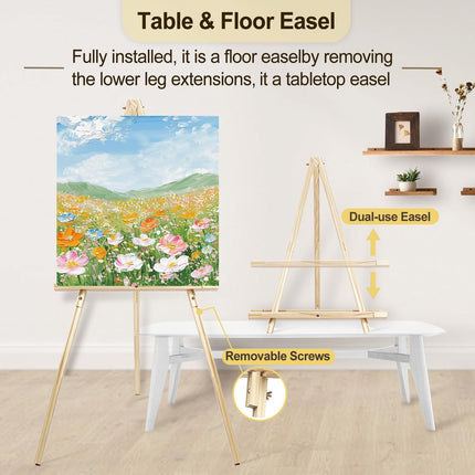 Wooden Easel Stand for Sign, 60" Portable Painting Easel, Adjustable Poster Stand with Tripod Easel, Wedding Easel Standing for Welcome Sign Stand (Natural)