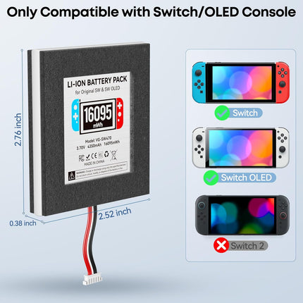 Kosker Switch 1 Battery Replacement Kit Compatible with Nintendo Console HAC-001 & OLED HEG-001, 16095mWh HAC-003 Switch Battery with Extra Repair Tools Kit for Extended Gaming, 1 Pack