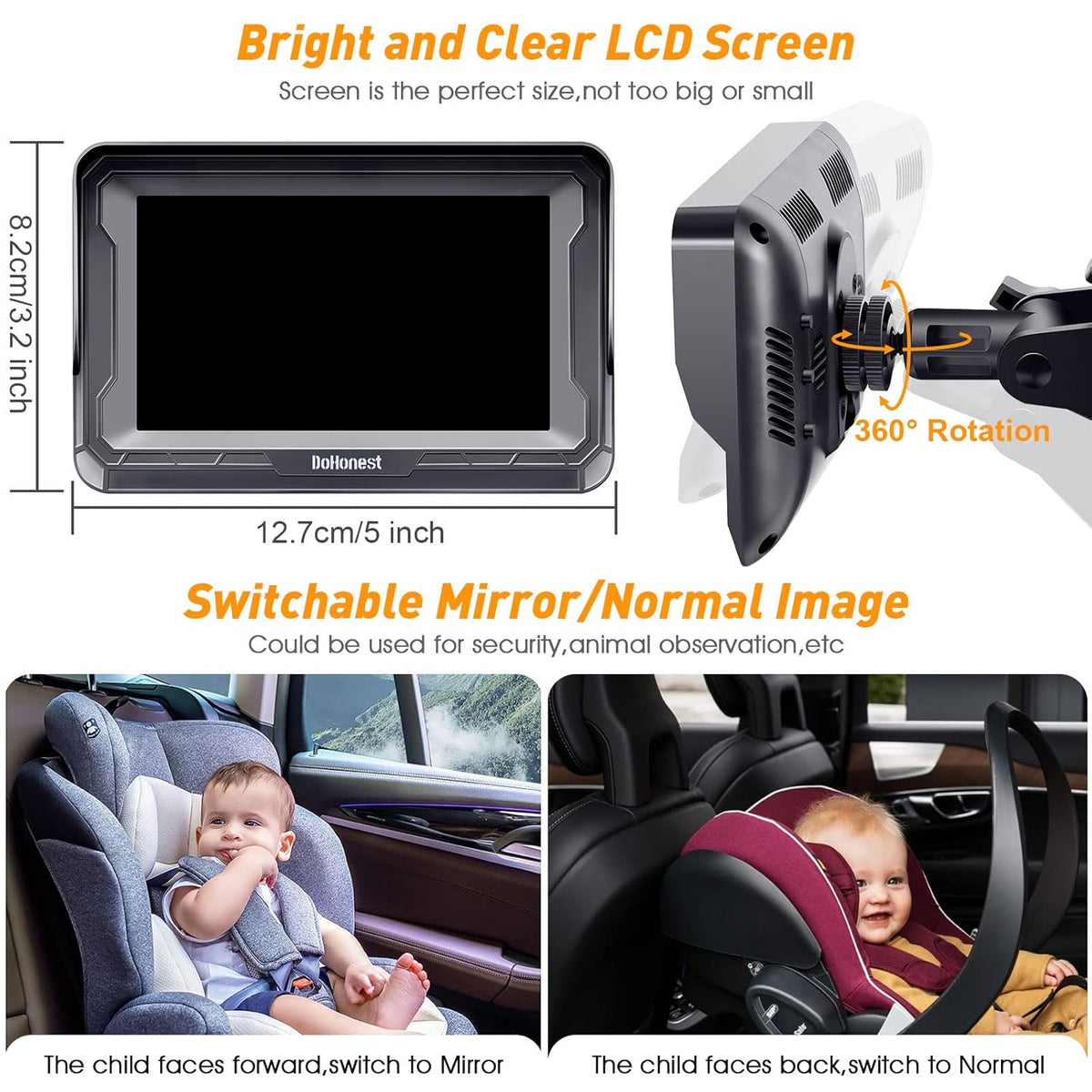 Baby Car Camera HD 1080P Rear-Facing Monitor with Night Vision - photo 4