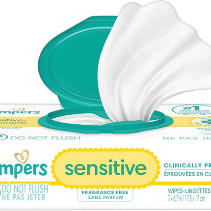Pampers Sensitive Baby Wipes, Water Based, Hypoallergenic and Unscented, 1 Flip-Top (56 Wipes Total)