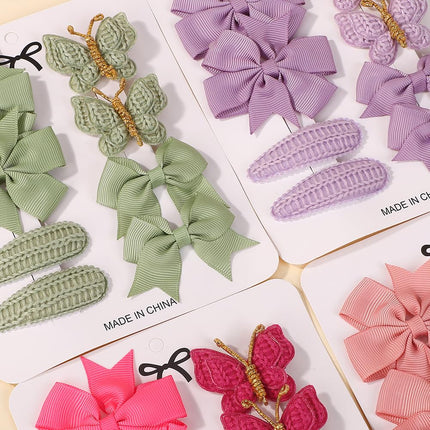 8pcs Beige Baby Girl Hair Bow Clips Set 1.7"-2.5" Toddler Hair Clips Boutique Grosgrain Ribbon Bow Knitted Butterfly Hair Barrettes Accessories for Infant Toddler Kids