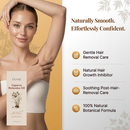 Dersie Cyperus Rotundus Oil: Cyperus Rotundus Oil for Hair Removal – Natural Hair Growth Inhibitor for Unwanted Face & Body Hair Reduction – Soothing Daily Skin Oil with Post-Hair-Removal Care (55 mL)