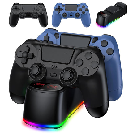 AROEVEIB 2 Pack Controller with Charger Dock for PS4 Wireless Game Controller, with LED Charging Dock Station, 2 USB Cable