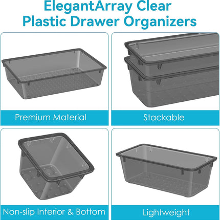 ElegantArray 12-Piece Drawer Organizer Set, 4 Sizes Versatile Plastic Vanity Organizer for Makeup, Stationery, Gadgets, in Kitchen, Bathroom, Office, and Bedroom, Black