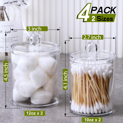 Paquete de 4 dispensadores acrílicos para hisopos, bolas de algodón y palillos de hilo dental