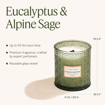 Eucalyptus Sage Fresh Scented Candles for Home, 19 oz Soy Wax