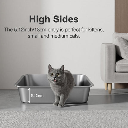 Stainless Steel High Sided Cat Litter Box