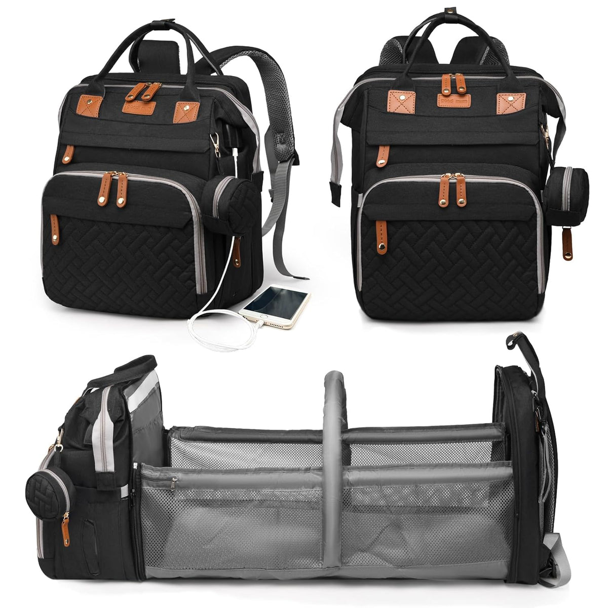 Baby Diaper Bags with Changing Station, Waterproof Diaper Bag Backpack for Moms Dads with USB Charging Port, Baby