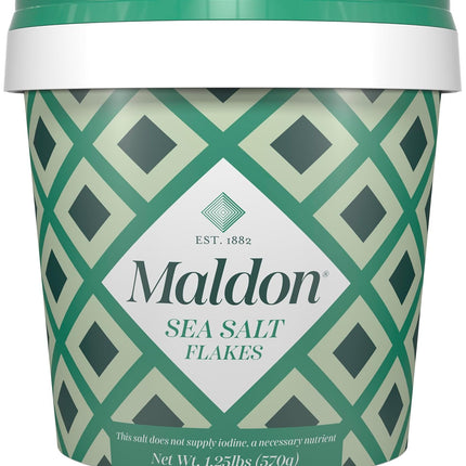 Maldon Salt, Sea Salt Flakes, 20 oz (570 g), Resealable Tub – Kosher, Natural, Unique Gourmet Pyramid Shaped Salt Flakes, Perfect for a Wide Range of Dishes, Hand-Harvested for Four Generations