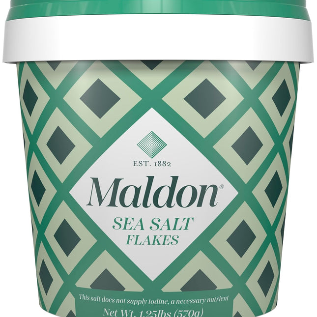 Maldon Salt, Sea Salt Flakes, 20 oz (570 g), Resealable Tub – Kosher, Natural, Unique Gourmet Pyramid Shaped Salt Flakes, Perfect for a Wide Range of Dishes, Hand-Harvested for Four Generations
