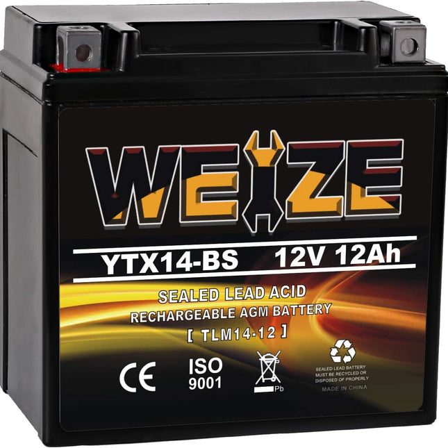 YTX14 BS ATV Battery High Performance - Maintenance Free - Sealed AGM YTX14-BS Motorcycle Battery compatible with Honda Suzuki Kawasaki Yamaha scooter snowmobile