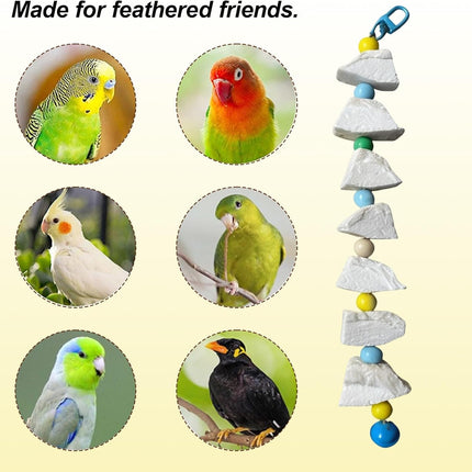 Cuttlebone for Birds, Parakeet with 3 Strings 7 Lava Stones, Essential Beak Maintenance Tools for Birds, Cockatiel Cage Accessories for Daily Enrichment Activities, Volcanic Stone Construction