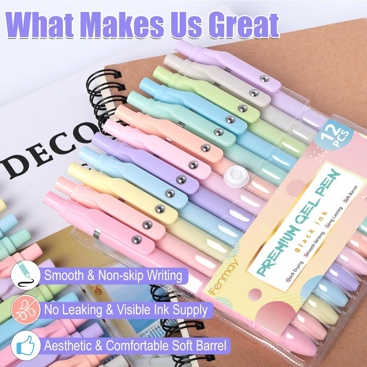 Gel Pens, 12 Pcs 0.5mm Fine Point Aesthetic Pens, Quick Dry No Smudge, Smooth Writing Comfortable Grip - photo 4