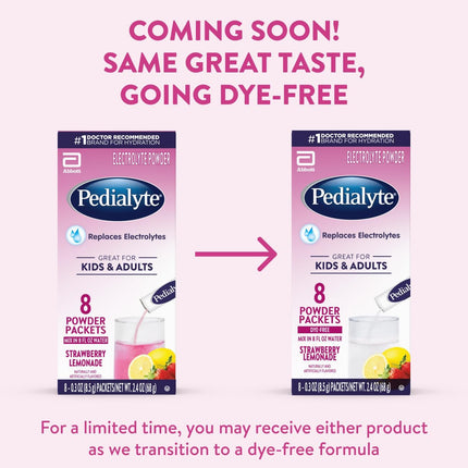 Pedialyte Electrolyte Powder, Hydration Drink for Kids & Adults, Strawberry Lemonade, 8 Powder Packets