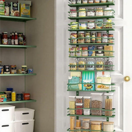 White 9-Tier Over The Door Pantry Organizer, Pantry Organization And Storage, Metal Hanging Spice Rack Shelves Door, Home & Kitchen Essentials, Laundry Room Bathroom Organization