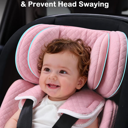 Infant Car Seat Insert Adjustable Head Support for Preemie Newborn Toddler, Reversible Baby Head Body Support Cushion for Carseats and Strollers Side Impact Protection - Pink