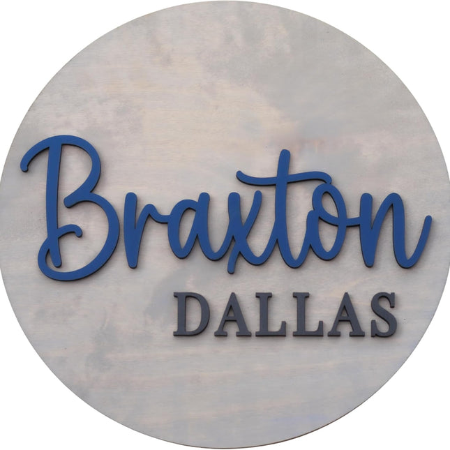 Personalized Round 3D Nursery Baby Name Sign