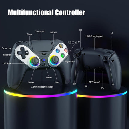Gamrombo LED Wireless Controller for PS5, Compatible with PS5 Pro/Slim/PC, Dual Vibration, Macro/Turbo Function, 3.5mm Audio Jack, 6-Axis Motion Control Gamepad with Speaker