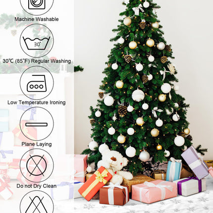 48 Inches Faux Fur Christmas Tree Skirt, Silver Sequin Snowflake