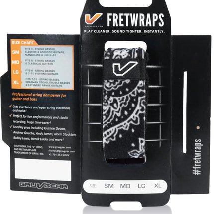 Gruv Gear Fret Wrap & Guitar Mute, Fretwrap for Acoustic, Electric & Bass | String Dampener Recording, Tapping & Practice Accessory (1 Pack, Extra Large Bandana Black, Fits 7-12 String Bass, Extended