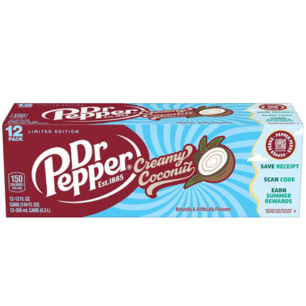 Dr Pepper Creamy Coconut Soda, 12 fl oz cans, 12 Pack