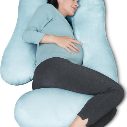 MOON PARK Pregnancy Pillows for Sleeping - U Shaped Full Body Maternity Pillow with Removable Cover - Support for Back, Legs, Belly, Hips - 57 Inch Pregnancy Pillow for Women - Aqua