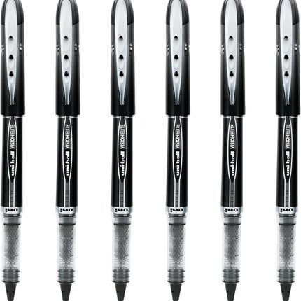 uniball Vision Elite Rollerball Pen, Micro Point (0.5mm), Black Ink, 6 Pens