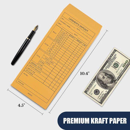 SourcetoHome 1000-Count Cash Deposit Envelopes, #11 Self-Sealing, 28lb Brown Kraft Paper Cash Envelopes for Small Businesses, Retailers, Restaurants - General - detail view 2