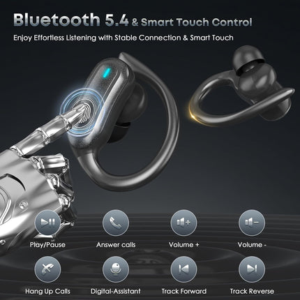 Wireless Earbuds Bluetooth 5.4 Headphones, 54H Playtime Stereo Earphones with Noise Cancelling Mic, IPX7 Waterproof, Fast Charging and Comfort Fit Ear Buds for Fitness/Sports/Workouts/Travel Black